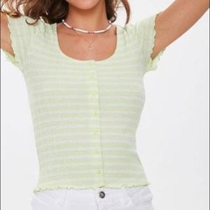 NWT Forever 21 Pin Striped Green Lettuce Edge Top